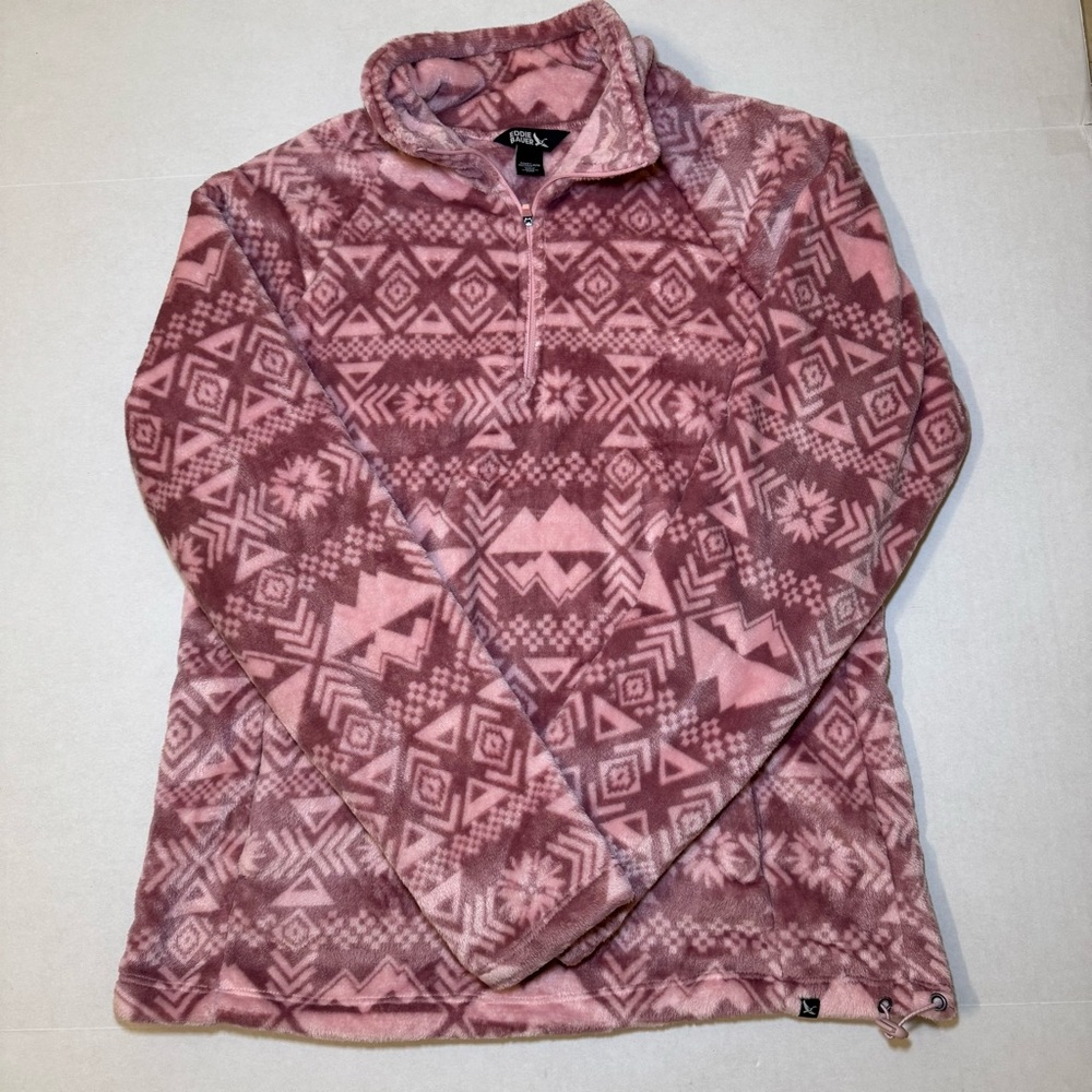 Eddie Bauer Quest Fleece Pullover Wmns Sz M- Pink Aztec Southwestern Pattern Y2K